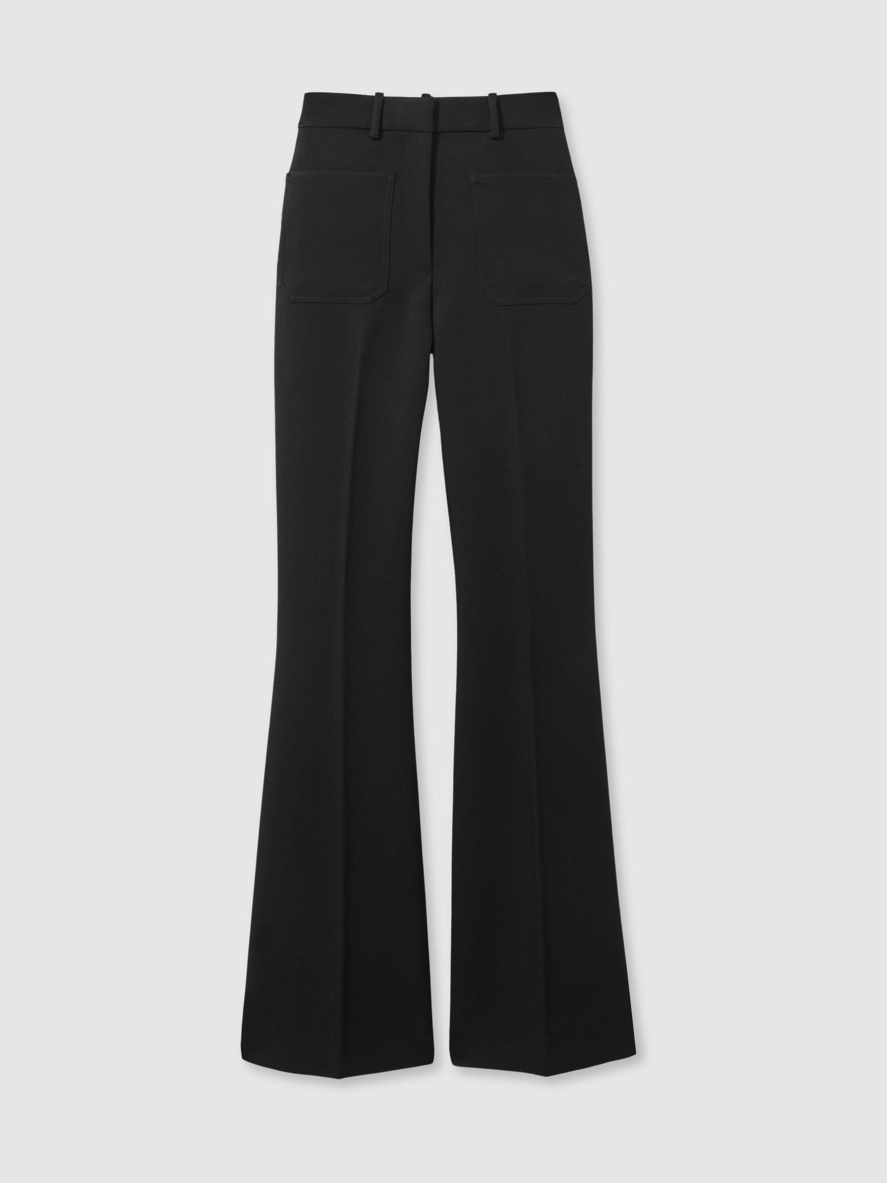 Twill High Rise Flared Trousers in Black | Reiss US