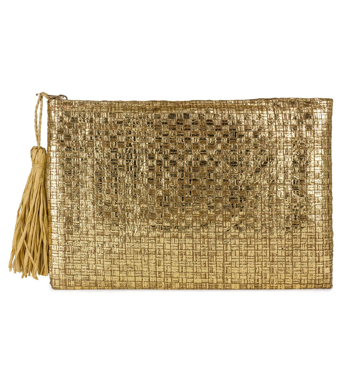 Magid Women's Insulated Sold Metallic Gold Bikini Bag Clutch with Tassel - Walmart.com | Walmart (US)