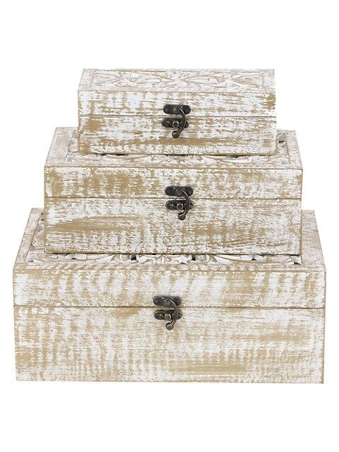 Primrose Valley Set Of 3 Carved Wooden Filigree Boxes on SALE | Saks OFF 5TH | Saks Fifth Avenue OFF 5TH