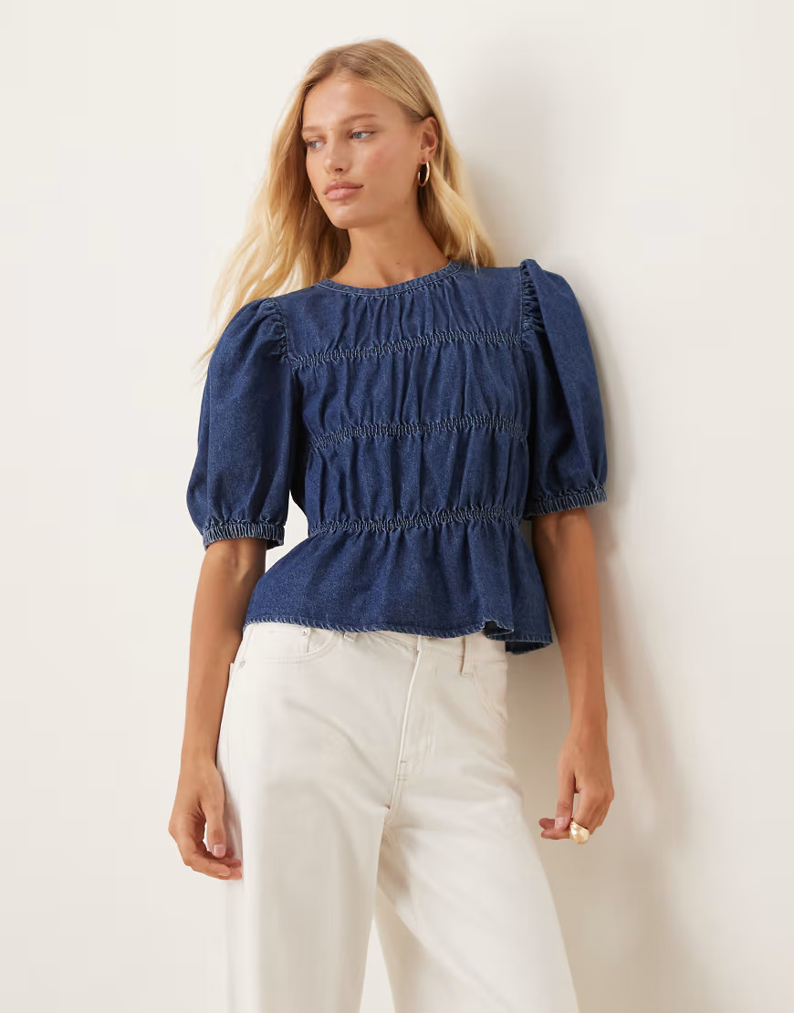 Vila denim smock top in dark denim blue | ASOS (Global)