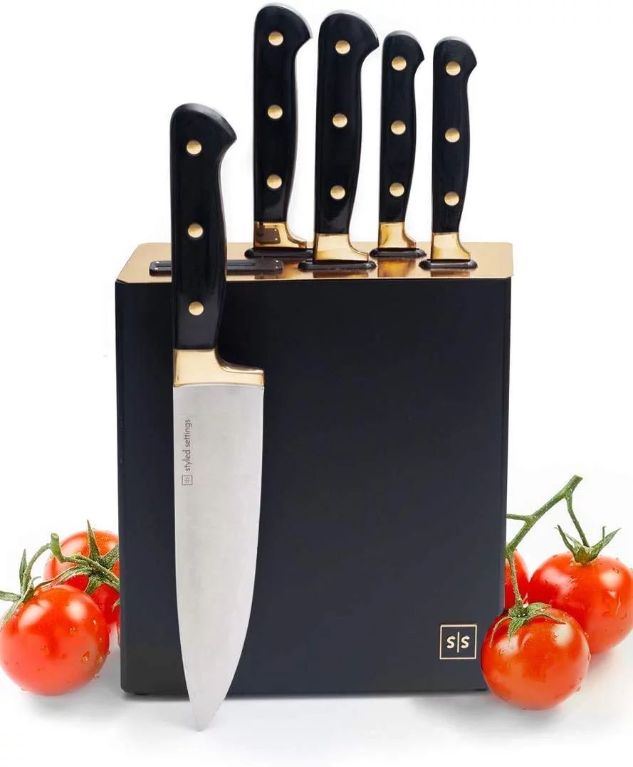 Styled Settings Black and Gold Knife Set with Knife Block and Sharpener | Walmart (US)