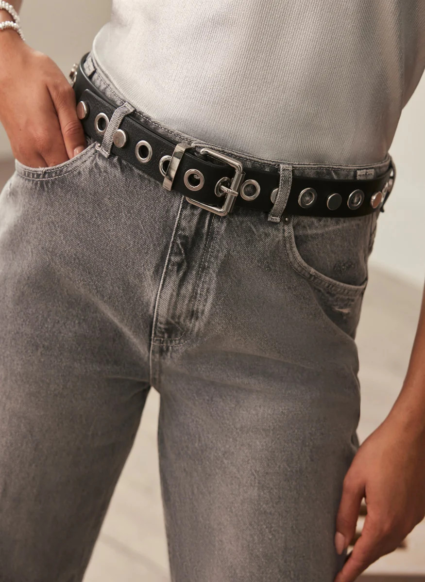 Black Studded Leather Belt | Mint Velvet