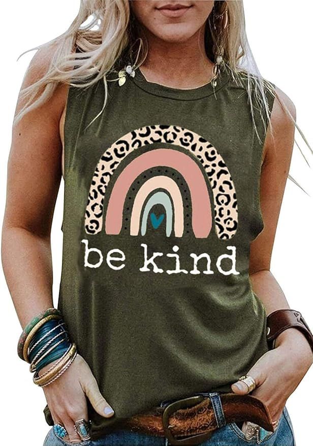Womens Be Kindness Shirt and Tank Tops Leopard Rainbow Print Graphic Tees Inspirational Teacher T... | Amazon (US)