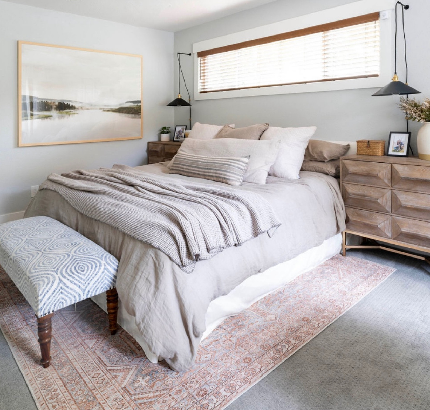 This linen duvet and bedding is still one of my faves. It’s so soft and cozy and the perfect calming neutral color. I paired it with this Loloi x Chris Loves Julia rug, Crate & Barrel upholstered bed, patterned bench and landscape art from Minted.

#LTKsalealert #LTKhome #LTKSeasonal