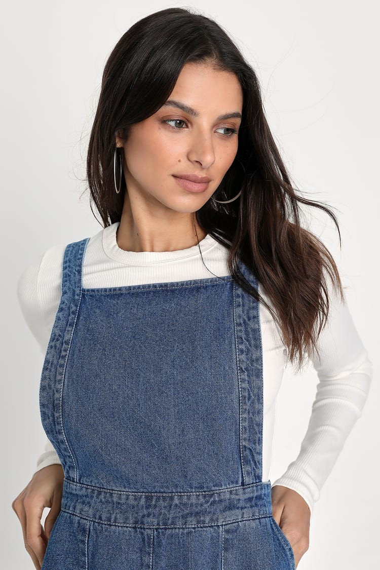 Complete Crush Medium Wash Denim Mini Overall Dress | Lulus