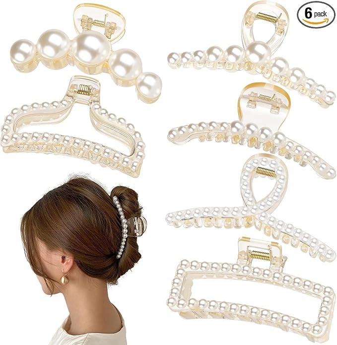 Leezmark 6 PCS Pearl Hair Claw Clips, Large Hair Clip for Thin Thick Long Hair, White Hair Claws ... | Amazon (UK)