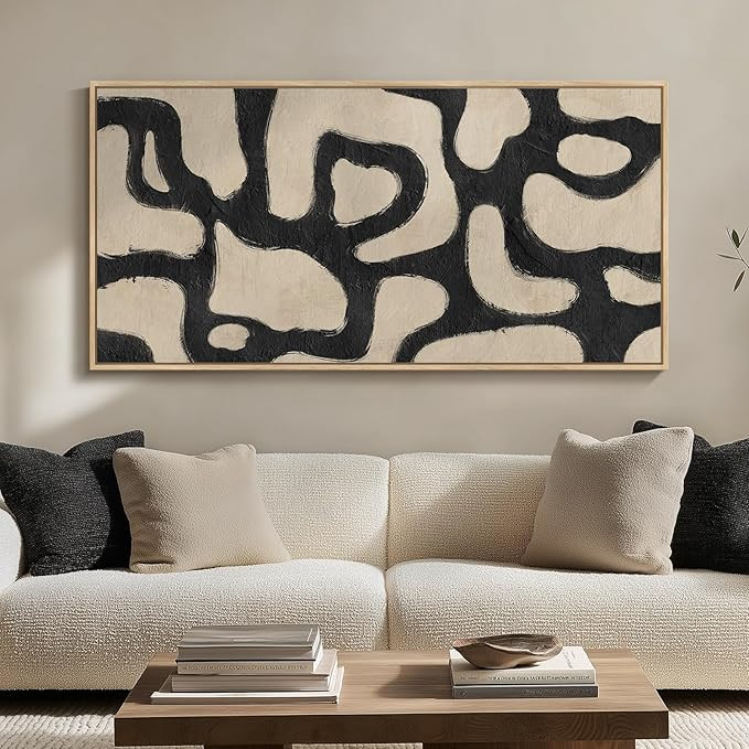 Framed Extra Large Abstract Wall Art for Living Room, Neutral Black and Beige Modern Painting Pri... | Amazon (US)