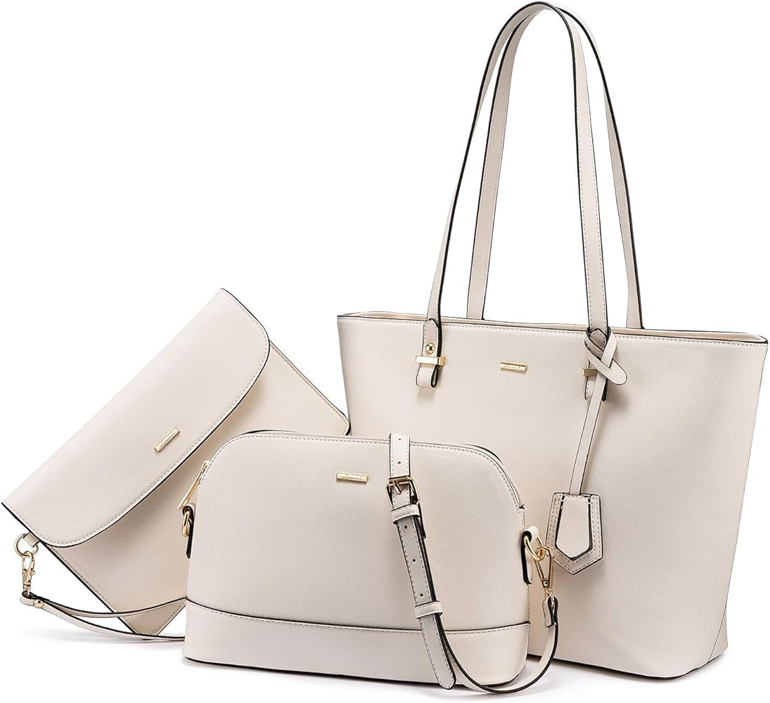 Handbags for Women Fashion Tote Bags Shoulder Bag Top Handle Satchel Purse Set 3pcs | Amazon (US)