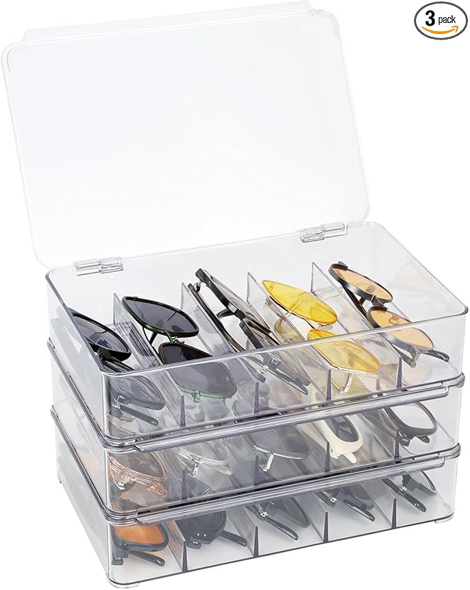 FORUP Sunglasses Organizer, Plastic Stackable Eyeglass Case Storage Organizer, Sunglass Glasses S... | Amazon (US)