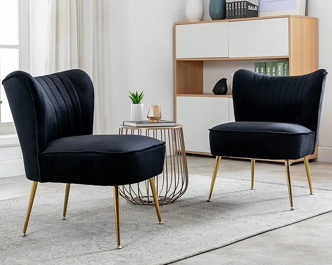 Velvet Accent Chair Set of 2 Comfy Living Room Chair Armless Slipper Chair Mid Century Side Singl... | Amazon (US)