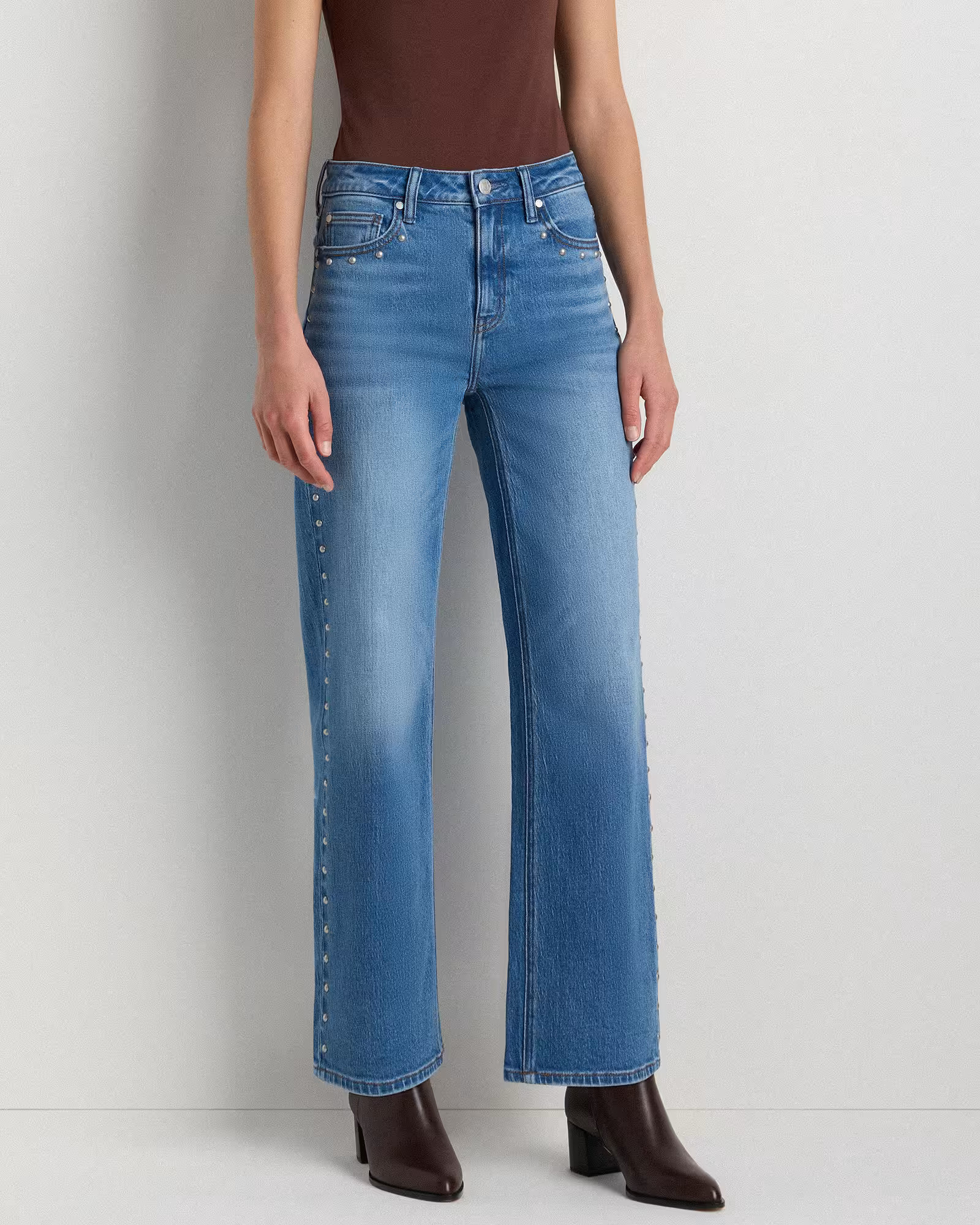 Bella Stretch Studded Relaxed Straight Jeans | Quince