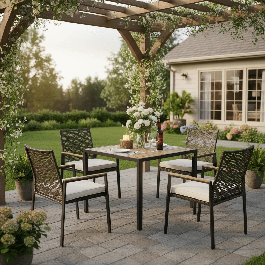 Segmart 5-Piece Patio Dining Set,All Weather Acacia Wood Table & PE Rattan Chairs, Water Resistan... | Walmart (US)