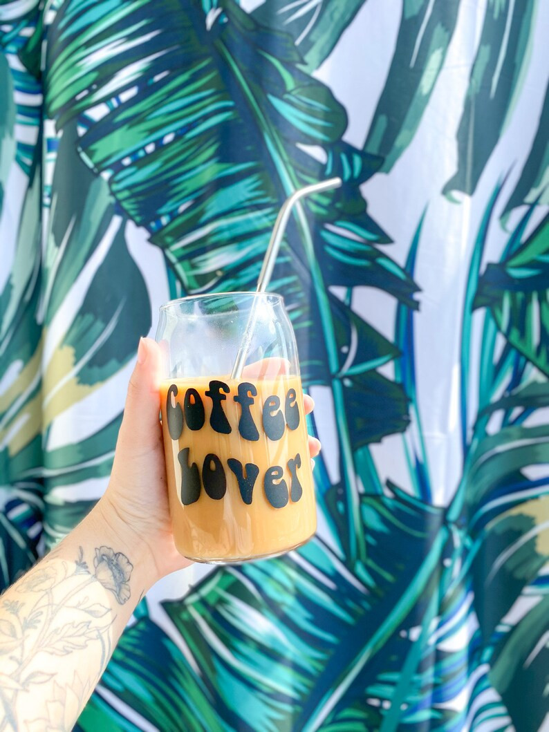 Coffee lover glass cup, iced coffee cup, housewarming gift, iced coffee glass, beer can glass cup... | Etsy (US)