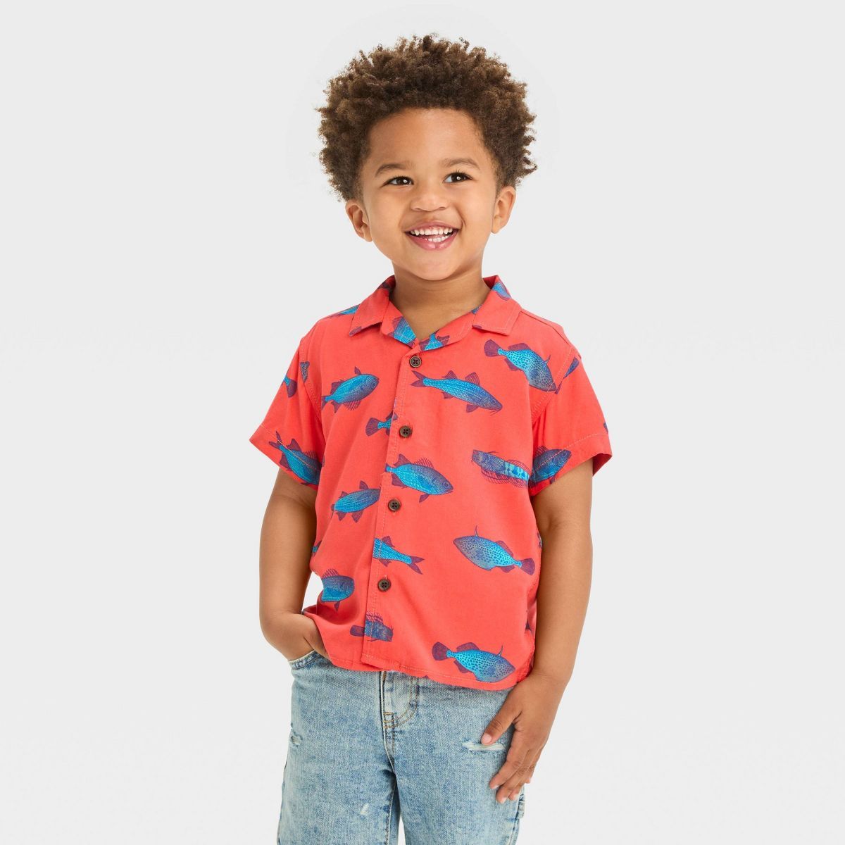 Toddler Boys' Short Sleeve Gauze Woven Challis Fish Shirt - Cat & Jack™ | Target