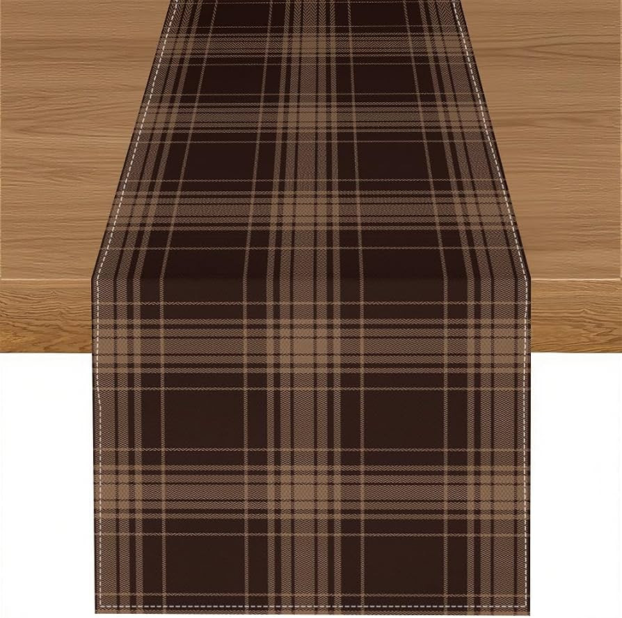 Retro Plaid Table Runner,Brown Tartan Rustic Farmhouse Table Runner for Home Indoor Outdoor Kitch... | Amazon (US)