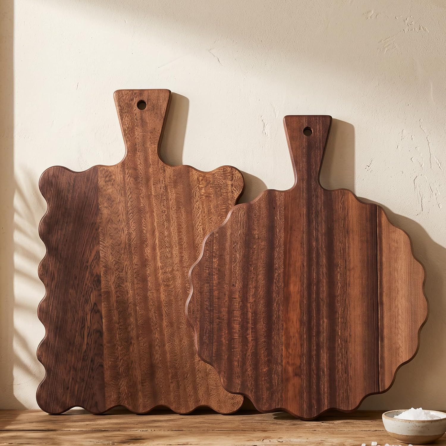 2 Pcs Ebony Wood Scalloped Wood Cutting Board with Handle for Kitchen | Amazon (US)