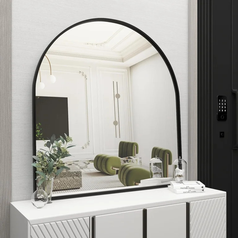 Lumora 34"x32.2" Arched Bathroom Mirror Vanity Wall-Mounted Mirror, Black | Walmart (US)