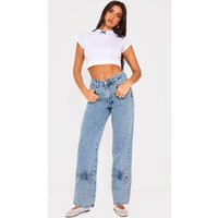 Blue Bow Detail Straight Leg Denim Jeans | PrettyLittleThing US