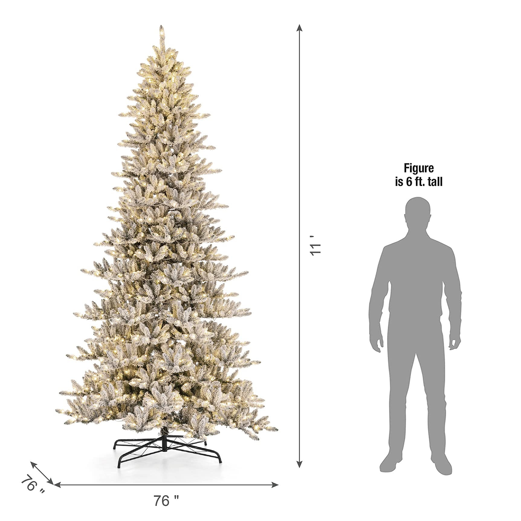 Amazon.com: 11ft Pre-lit Snow Flocked Pine Artificial Christmas Tree w/Easy Assembly Metal Stand ... | Amazon (US)