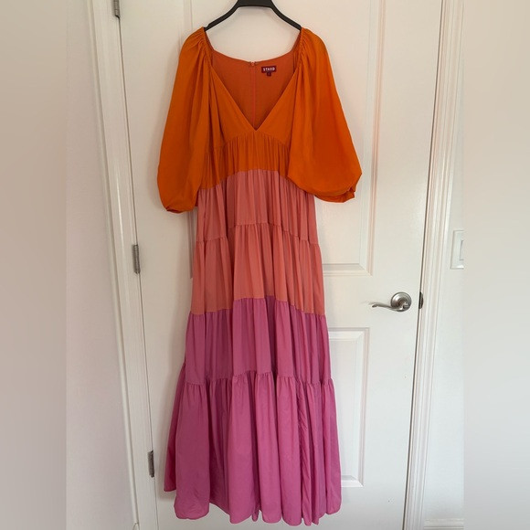 STAUD meadow size L Orange and Pink Maxi Dress | Poshmark