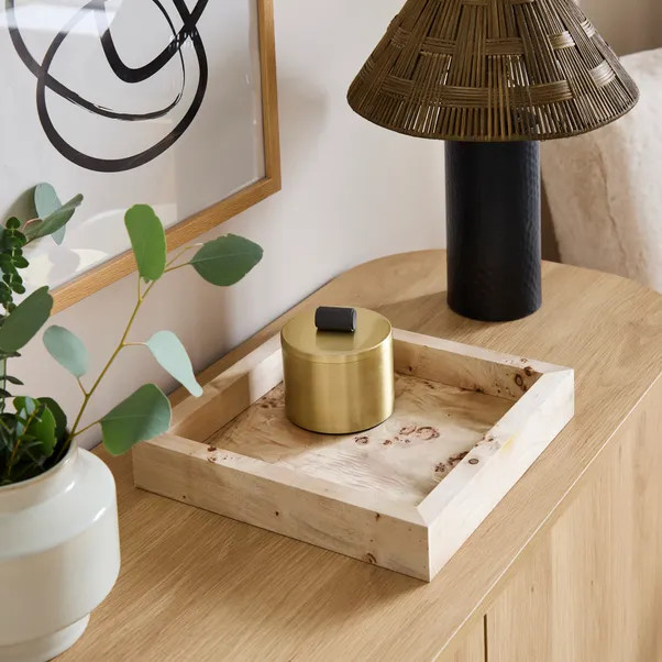 Burled Wood Veneer Square Tray | Dunelm