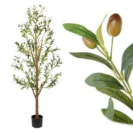 4 ft Artificial Olive Plants with Realistic Leaves and Natural Trunk, Silk Fake Potted Tree with ... | Walmart (US)