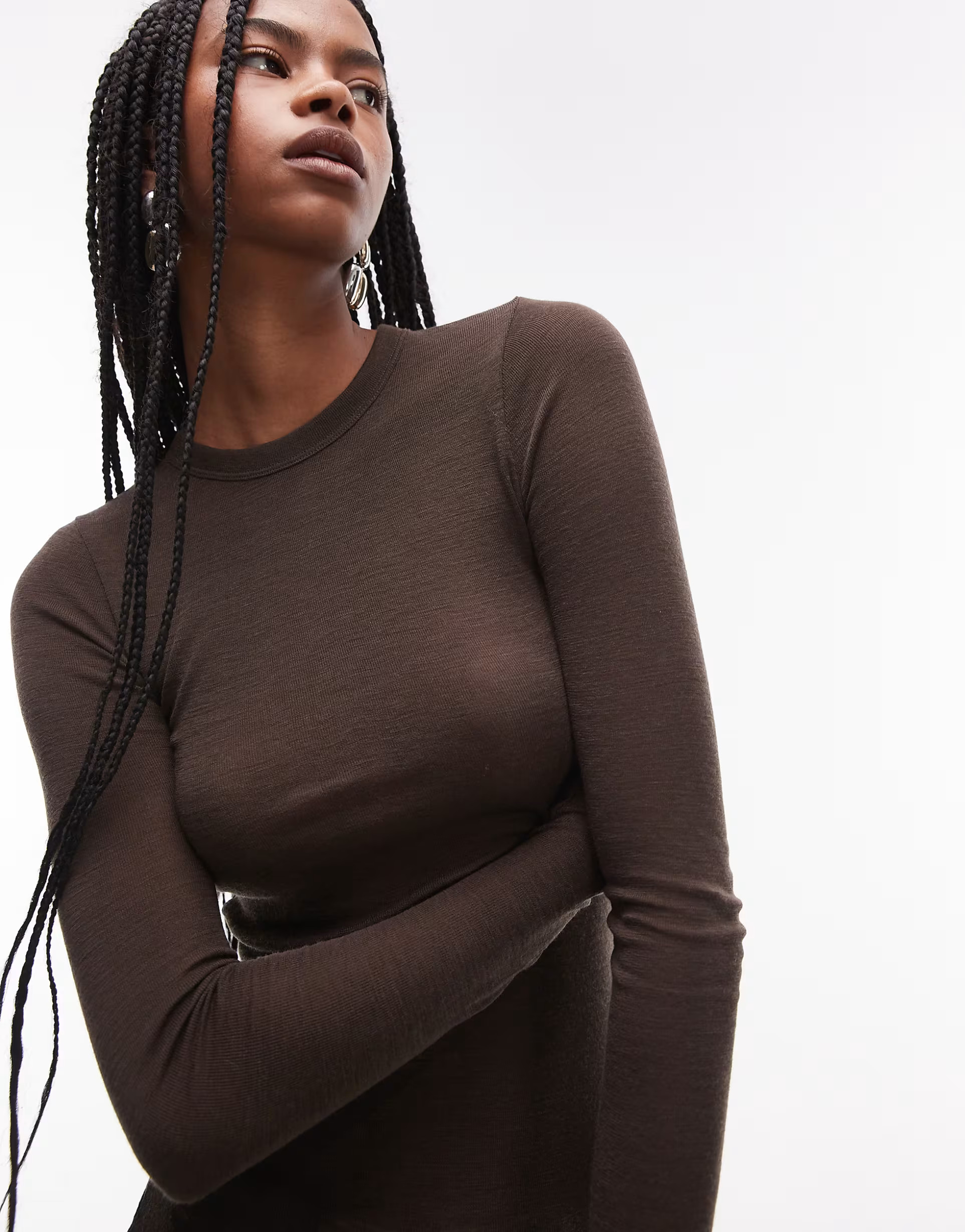ARKET merino wool knitted semi sheer long sleeve top in brown | ASOS (Global)