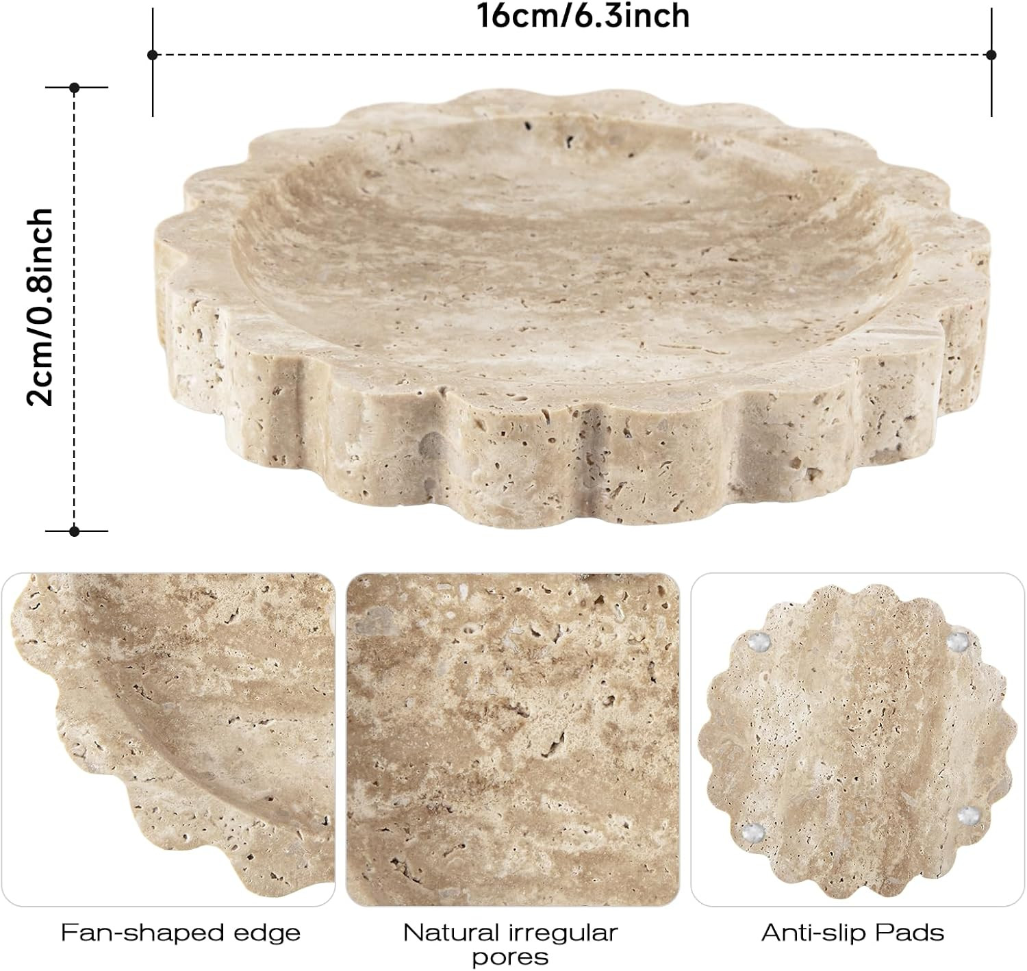 Natural Small Travertine Scalloped Edge Tray, 6.3" Marble Ring Dish Jewelry Trinket Tray for Coun... | Amazon (US)