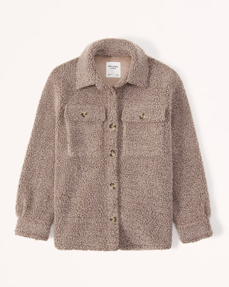 Sherpa Shirt Jacket | Taupe Sherpa Jacket | Abercrombie Sherpa Jacket | Spring Outfits  | Abercrombie & Fitch (US)