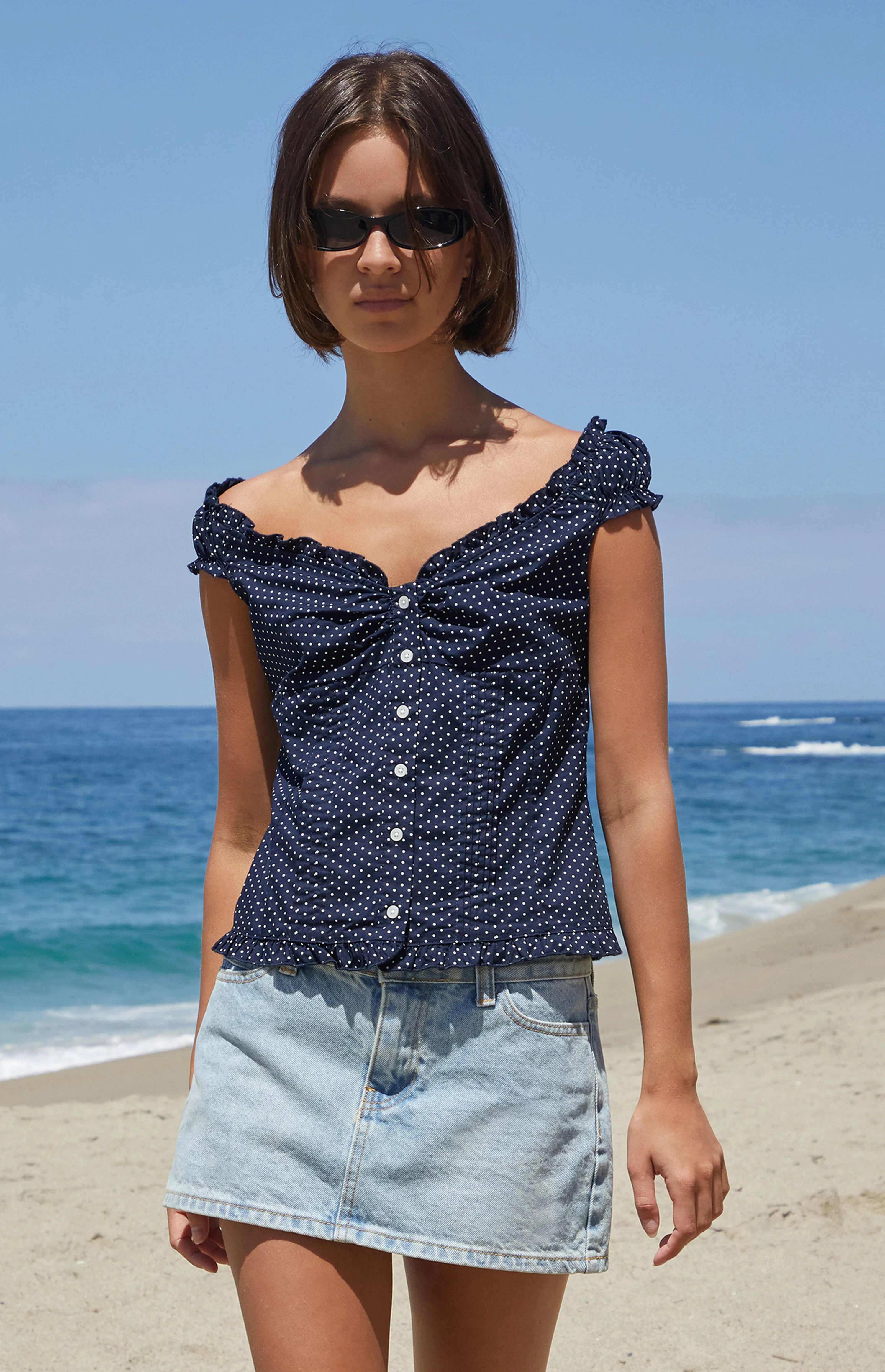 John Galt Blue Polka Dot Elena Top | PacSun