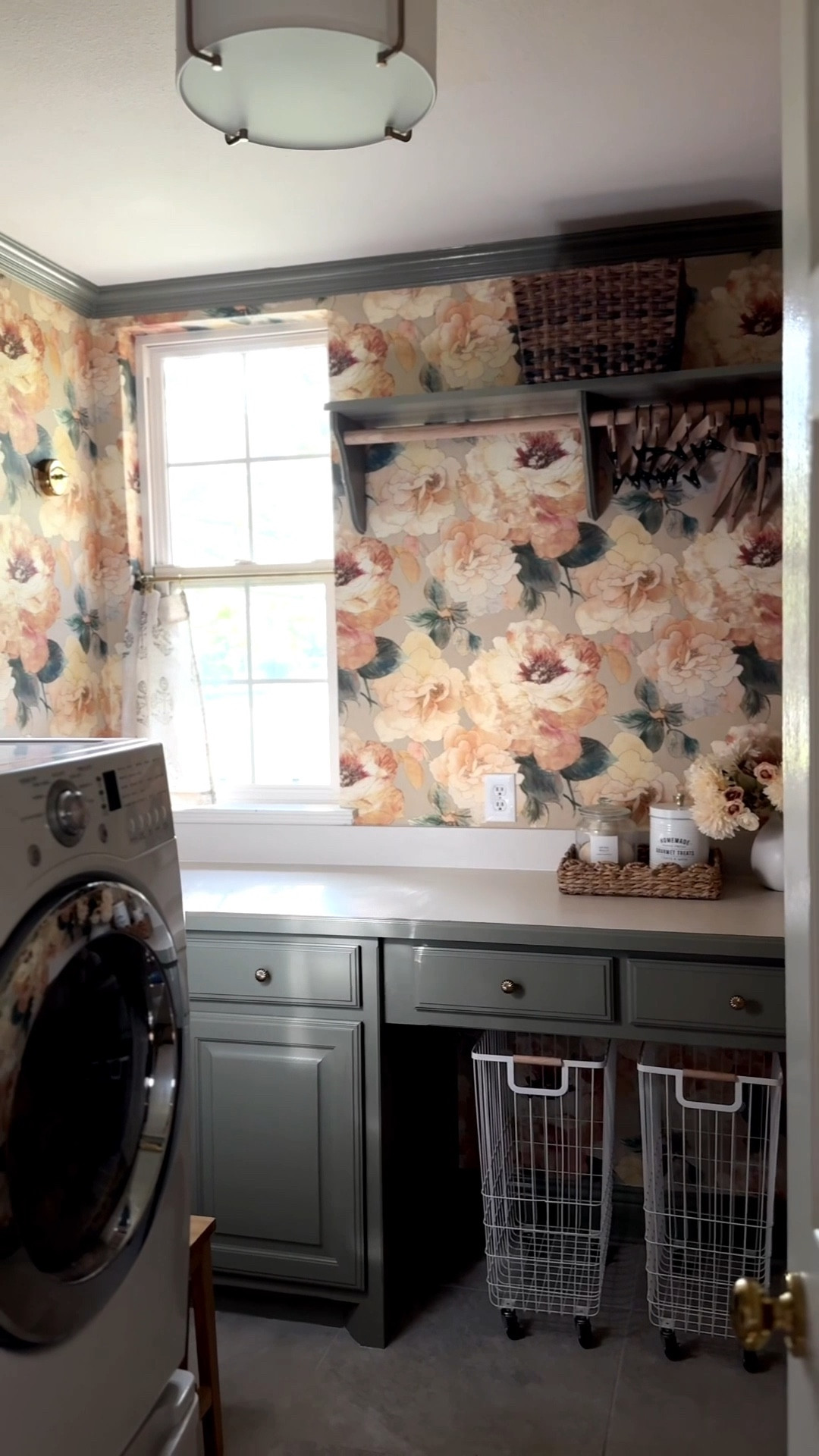 Laundry room before and after! Cabinet and trim color is muted sage by behr 

#LTKHome