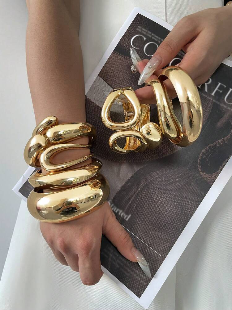 3pcs/2pcs/1pc Luxury Bangle Set, Gold Bangle, Wide Bangle, Thick Bangle, Bangle Set, Wide Bangle, Fashionable Unique Style Oversized Gold Bangle
 | SHEIN