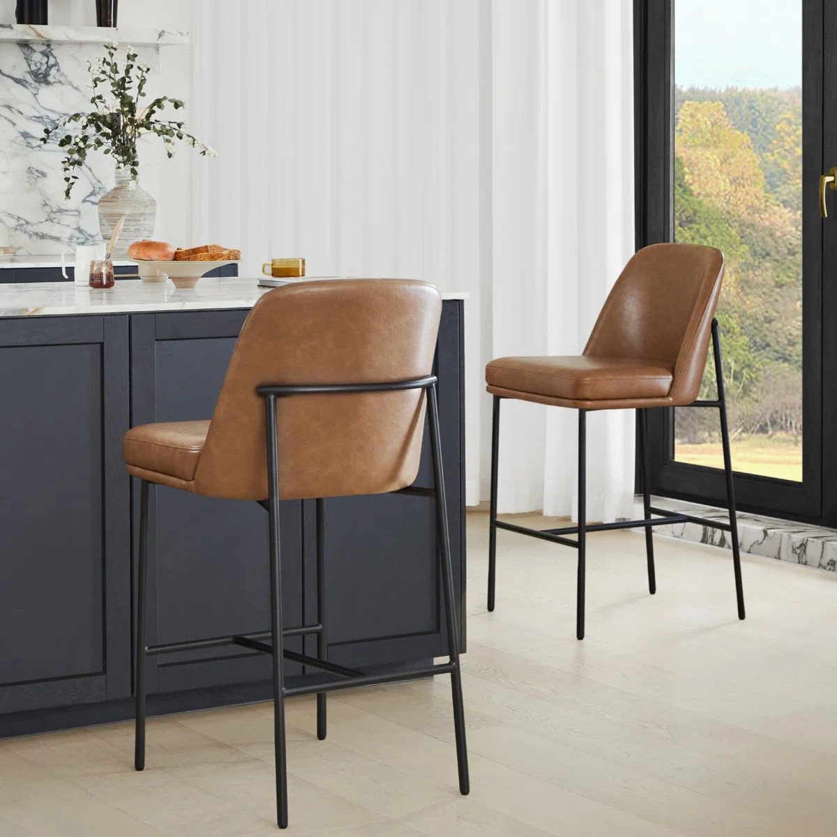 Angelick Upholstered Counter Stool with Metal Frame (Set of 2) | Wayfair North America