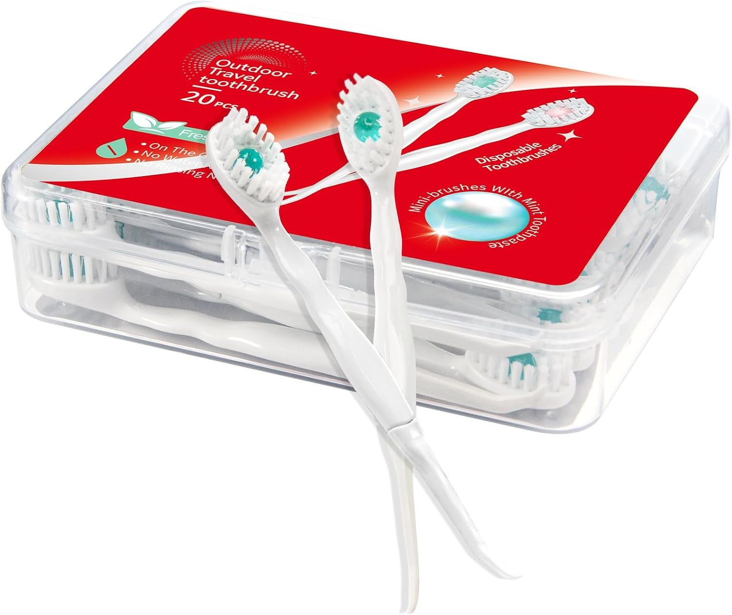 Mini Disposable Toothbrushes with Toothpaste and Toothpick, Tongue Cleaners, Reduce Bad Breath, Tongue Scraper, Prepasted Toothbrush, Pick for Work or Travel (Mint, 20pcs) | Amazon (US)