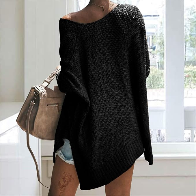 Exlura Women's Casual V Neck Loose Oversized Pullover Sweater High Low Knitted Jumper | Amazon (US)