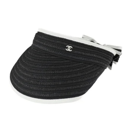 Used CHANEL Chanel sun visor notation size M paper cotton viscose black white coco mark ribbon | Walmart (US)