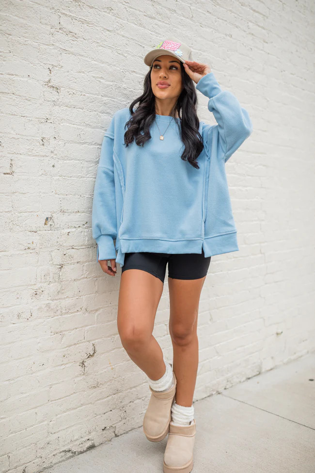 Scouted Out Blue Oversized Fleece Sweatshirt | Pink Lily