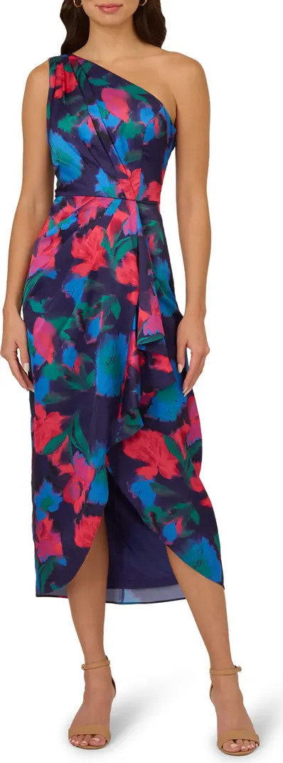 Adrianna Papell Floral One-Shoulder Satin Sheath Dress | Nordstrom | Nordstrom