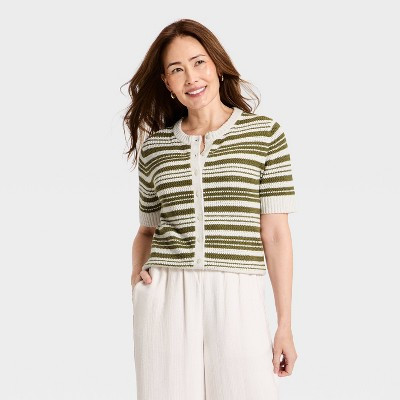 Women's Short Sleeve Button-Front Cardigan Sweater - A New Day™ Cream S | Target