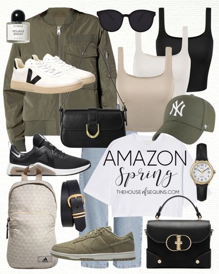 Shop these Amazon spring outfit finds! Bomber jacket, Aviator flight jacket, cropped tee, Adidas sling bag, designer bag look for less, ribbed tank, Veja V10 sneakers, Nike Air Max Bella TR 5, Nike Dunk Low and more! 

Follow my shop @thehouseofsequins on the @shop.LTK app to shop this post and get my exclusive app-only content!

#liketkit #LTKMostLoved 
@shop.ltk
https://liketk.it/4w8Ze

#LTKstyletip #LTKmidsize