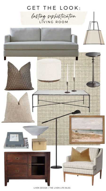 Living room decor. Sofa. Home accents. Traditional modern. Ottoman. Shade pendant. Grid rug. Neutral rug. Brown pillow. Beige pillow. Marble coffee table. Candle holders. Side table. Cabinet. Brass box. Coffee table books. Floor lamp. Accent chair. Seascape art. Beach art. 

#LTKSeasonal #LTKHome #LTKStyleTip