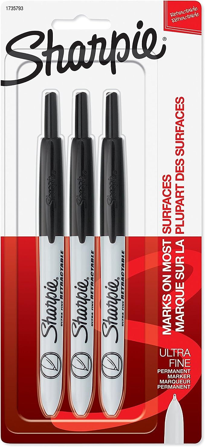 SHARPIE Retractable Permanent Markers, Ultra Fine Point, Black, 3 Count, Standard Packaging | Amazon (US)