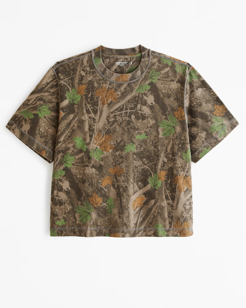 Abercrombie & Fitch Men's Premium Heavyweight Cropped Tee in Green Camo - Size XS | Abercrombie & Fitch (US)