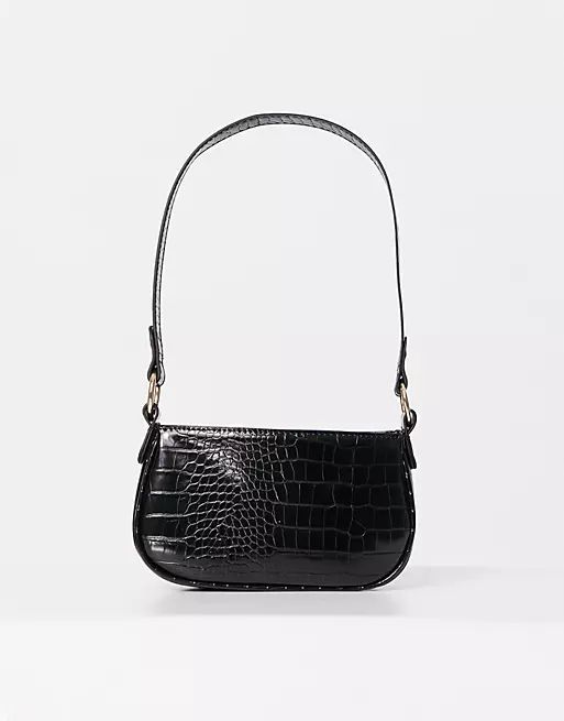 ASOS DESIGN croc effect 90s shoulder bag in black | ASOS (Global)