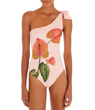 Anturium Light Pink One Shoulder Bow Detail One Piece Swimsuit | Dillard's