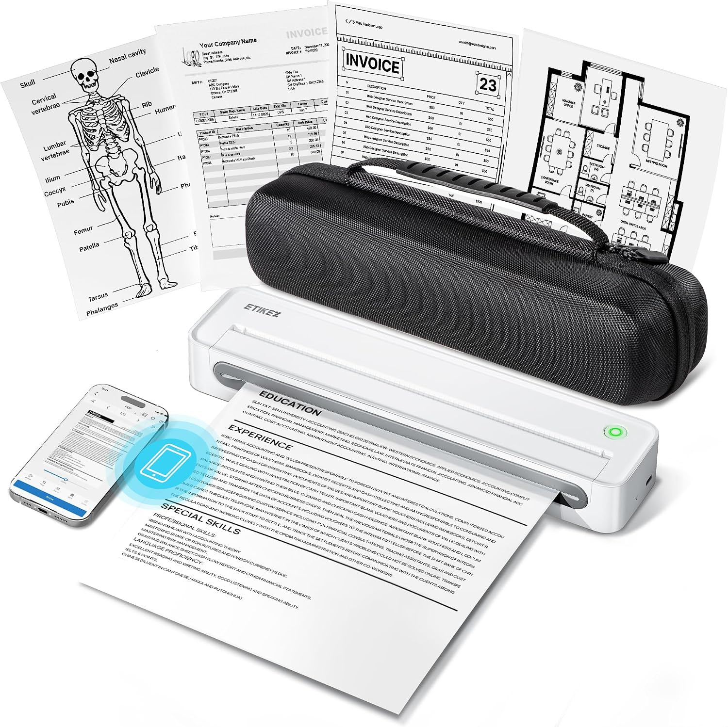 D90E Inkless Portable Thermal Printer with Case – 8.5" x 11", White | Amazon (US)