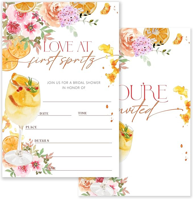 Love at First Spritz Bridal Shower Invitations, Citrus Cocktail Theme Invite Set, 20 Cards with E... | Amazon (US)