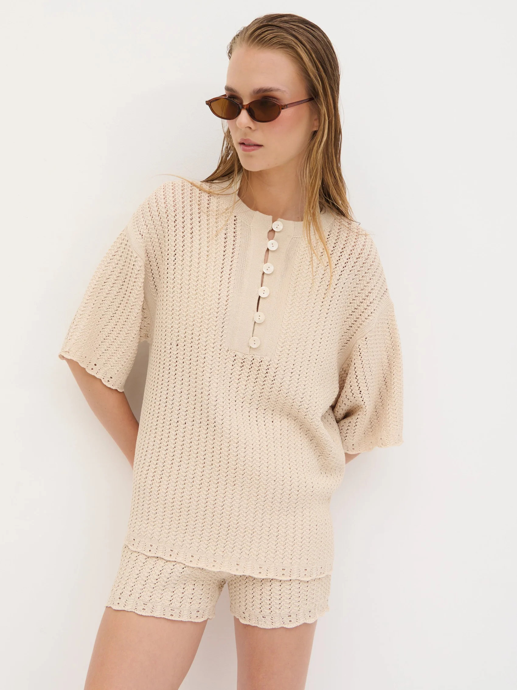 Marina Open Work Oversized Knit Top - Cream | Pretty Lavish (UK)