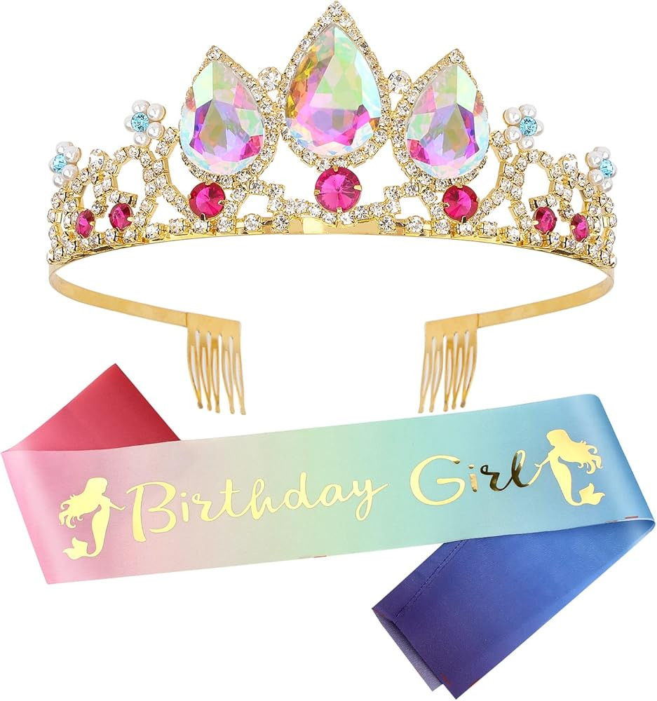 Birthday Girl Sash Princess Crown Tiaras for Girls Happy Birthday Party Decorations for Girls Birthday Gifts | Amazon (US)