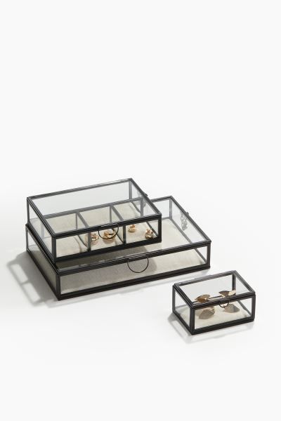 Large Glass Storage Box - Dark gray/clear glass/beige - Home All | H&M US | H&M (US + CA)